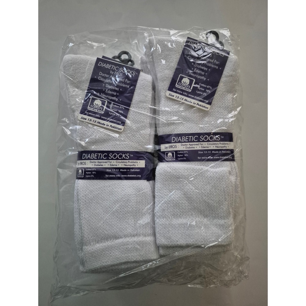 EROS Diabetic Socks Men's White 6 Pairs Size 13-15‎ Circulatory Edema Neuropathy